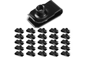 Yaocom 25 Pcs Extruded U Type Nuts Bumper Fender U Style Clip on Nut Extruded U Style Spring Nuts Black Fasteners for Automotive Metal Fender Grill Retainer Clips(1/4''-20)