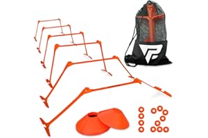 PROFECT SPORTS Pro Adjustable Hurdles and Cone Set – 6 Agility Hurdles (6, 9 or 12 inch) with 12 Cones for Athletes, Soccer, Kids, Sports, Track and Field Speed Training Equipment – Includes Mesh Carry Bag
