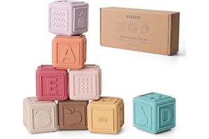 YIVEKO Baby Blocks Toys Stacking for Babies Silicone Soft Building Blocks Teethers Toys Montessori Toys for Babies Education Toys for Toddler Baby 8 PCS-Vintage