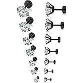 Tornito 7 Pairs 20G Stainless Steel Stud Earrings Round Cubic Zirconia Barbell Earring Set For Men Women 2MM-8MM Rose Gold Tone