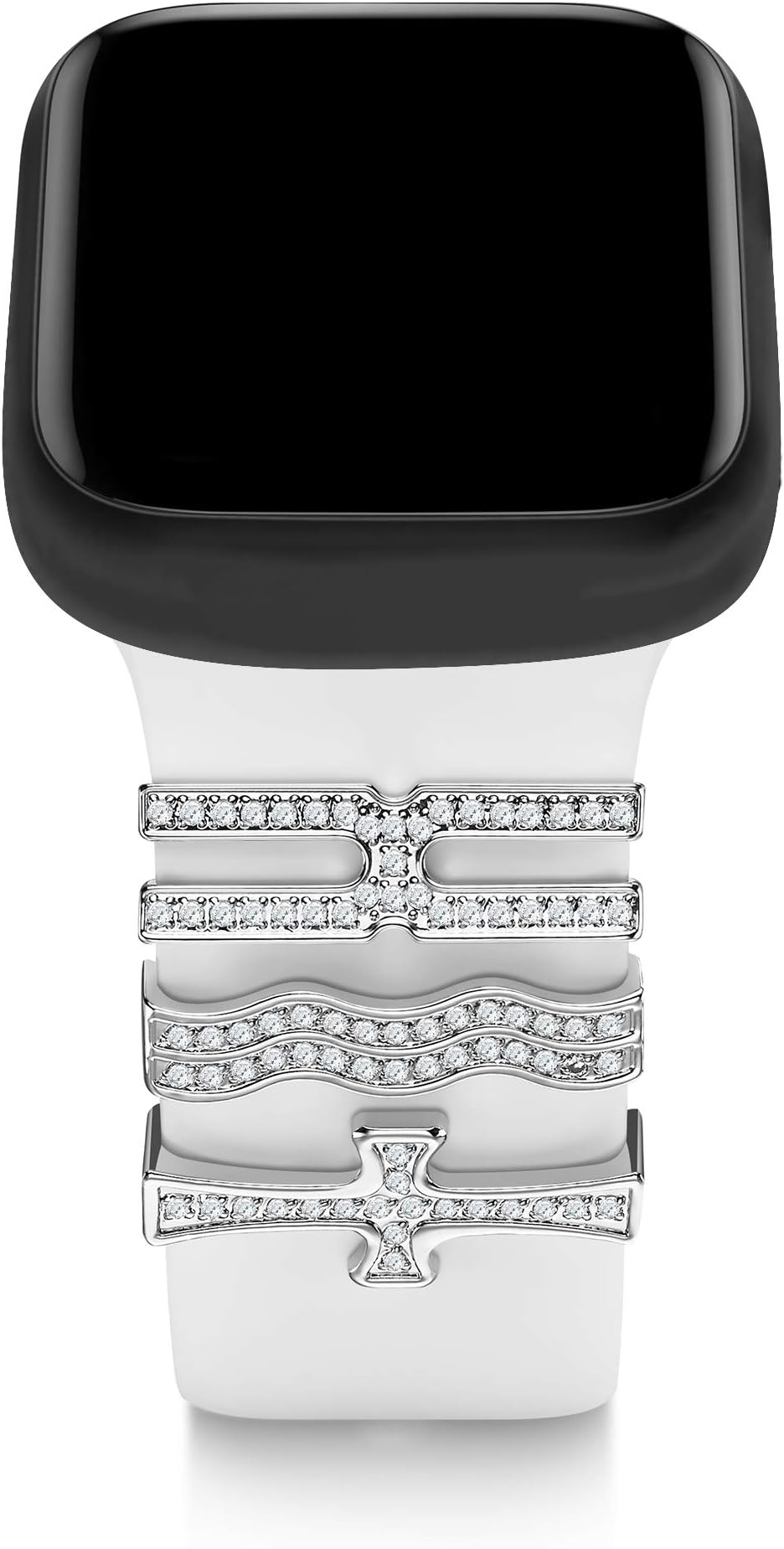Callancity 3Pcs/Sets Watch Band Charms Ornament Zircon Diamond Metal Decorative Rings Loops Compatible for Watch Sport Band Series 5/4/3/2/1 38mm 40mm 42mm 44mm(Platinum)