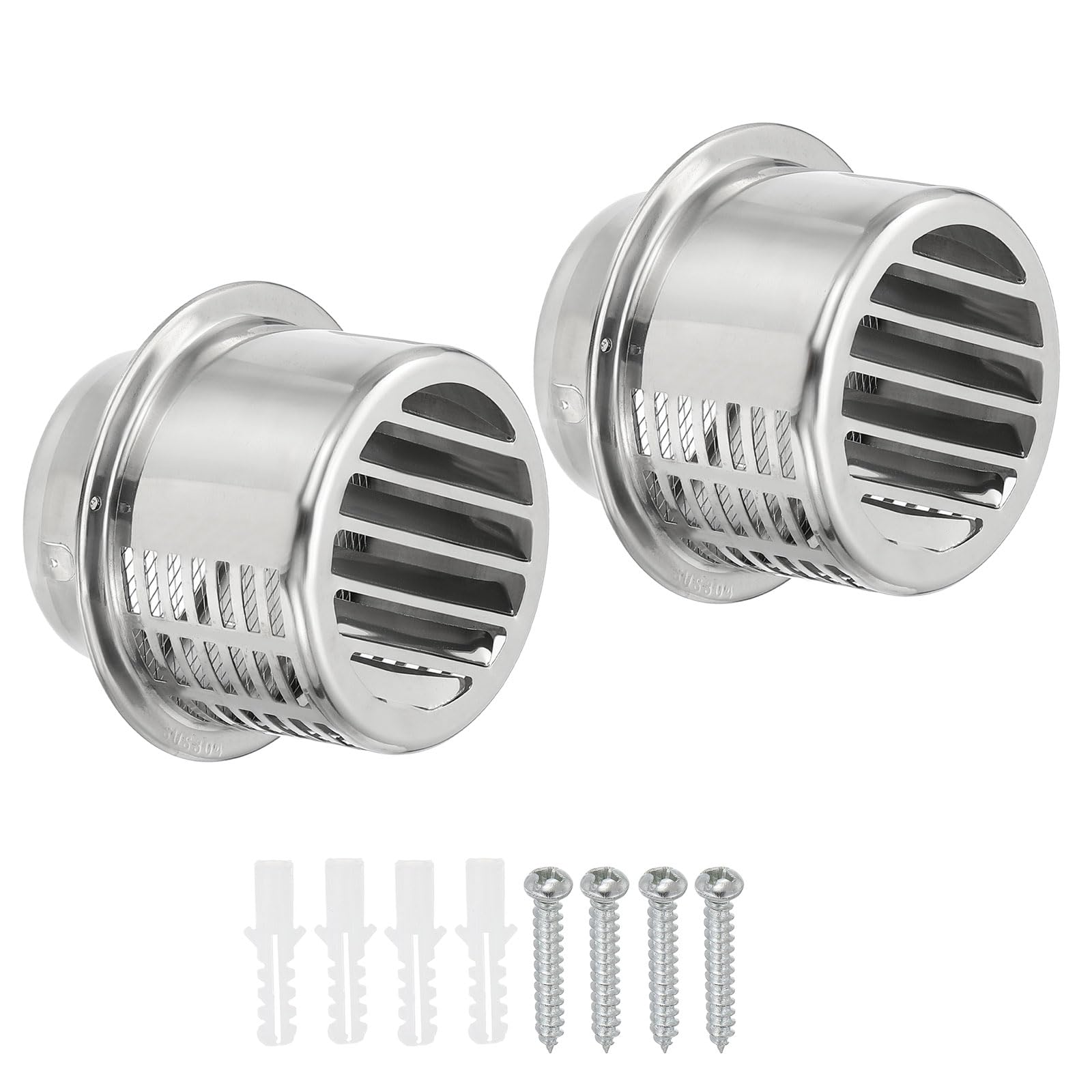 PATIKIL 4" 304 Stainless Steel Vent Cover, 2pcs Exterior Wall Round Air Vent Louvered Soffit Vent Hood with Mesh Screen for Outdoor HVAC Exhaust Extractor Fan