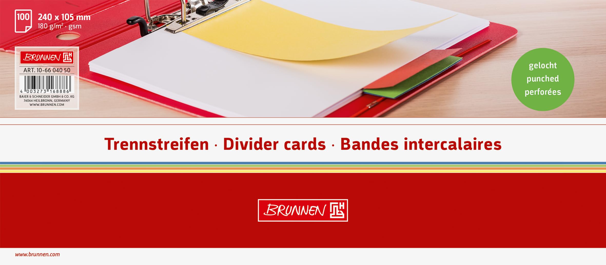 Brunnen 106604050 Divider Strips (10.5 x 24 cm Landscape, Made of Cardboard, Perforated, 100 Divider Strips) Green