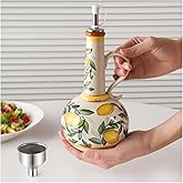 WLFHM Ceramic Olive Oil Dispenser 18oz with Stainless Steel Funnel - Italian Style UV Blocking Oil Cruet, Drip-Free Spout & Anti-Tip Base for Kitchen Countertop, Vinegar Bottle Gift Set (C)