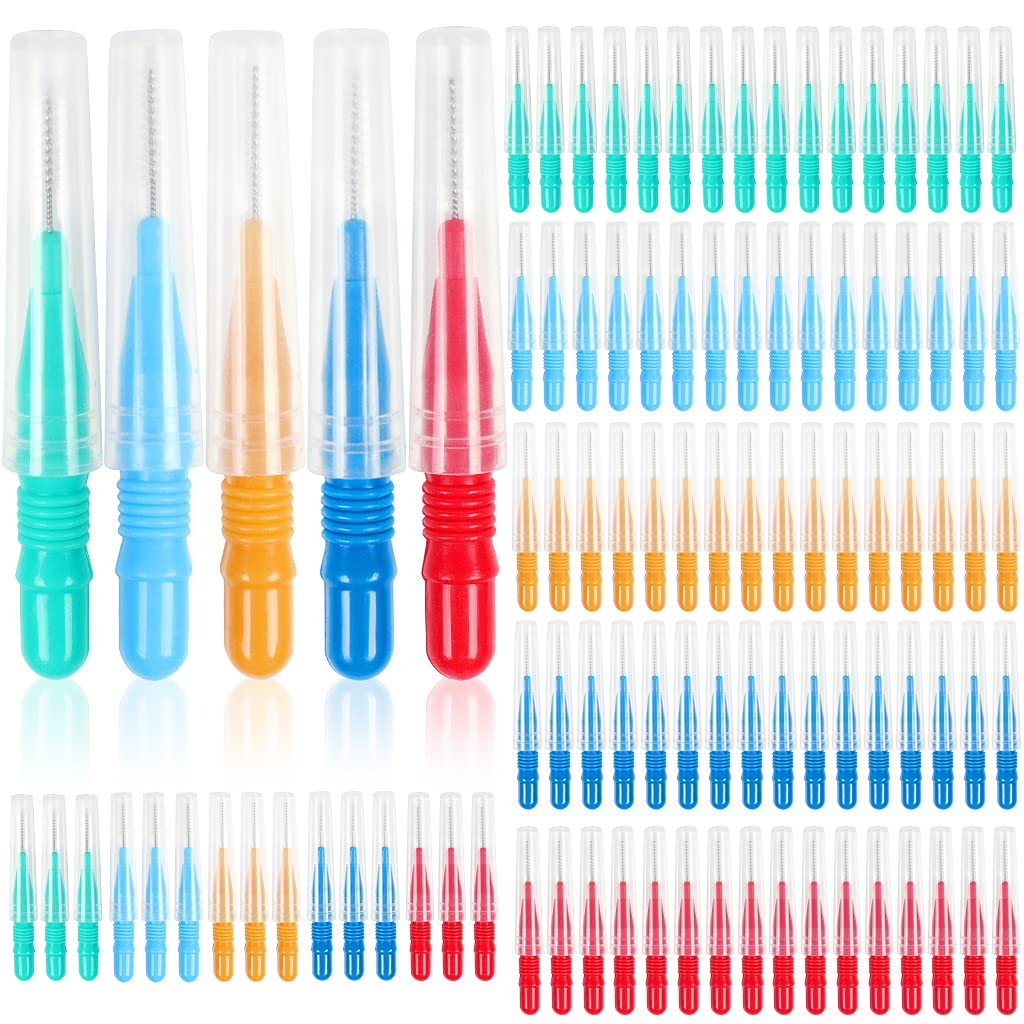 100 Pieces Interdental Brush,Toothpicks Tooth Flossing Head Oral Dental Hygiene Brush，Dental Brush Flosser for Cleaner Dental Floss Stick Tooth Cleaning Tool