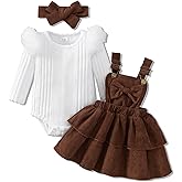 Megeoly Baby Girl Fall Winter Skirt Set Newborn Overall Dress Long Sleeve Ribbed Romper Suspender Skirts 3Pcs Outfits