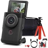 Canon PowerShot V10 Content Creator Compact &amp; Camera Bag (Black) Bundle | For Photography &amp; Video + 64GB Memory Card + Tripod + HDMI Cable + Cleaning Kit + Card Reader (5947C002)
