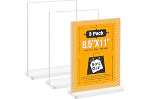SMARPAU 8.5x11 Acrylic Sign Holder 3 Pack, Vertical Double-Sided Clear Sign Holder Plastic Acrylic Display Stand, Acrylic Flyer Paper Holder Menu Picture Frames for Stores, Restaurants, Hotels, Office