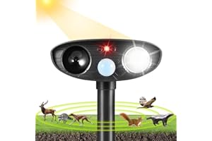 JAHY2TECH Solar Ultrasonic Animal Repellent Outdoor,Cat Repellent Deer Repellent Devices with Motion Sensor & Flashing Light,Skunk Squirrel Rabbit Raccoon Repellent Solar Animal Repeller Deterrent