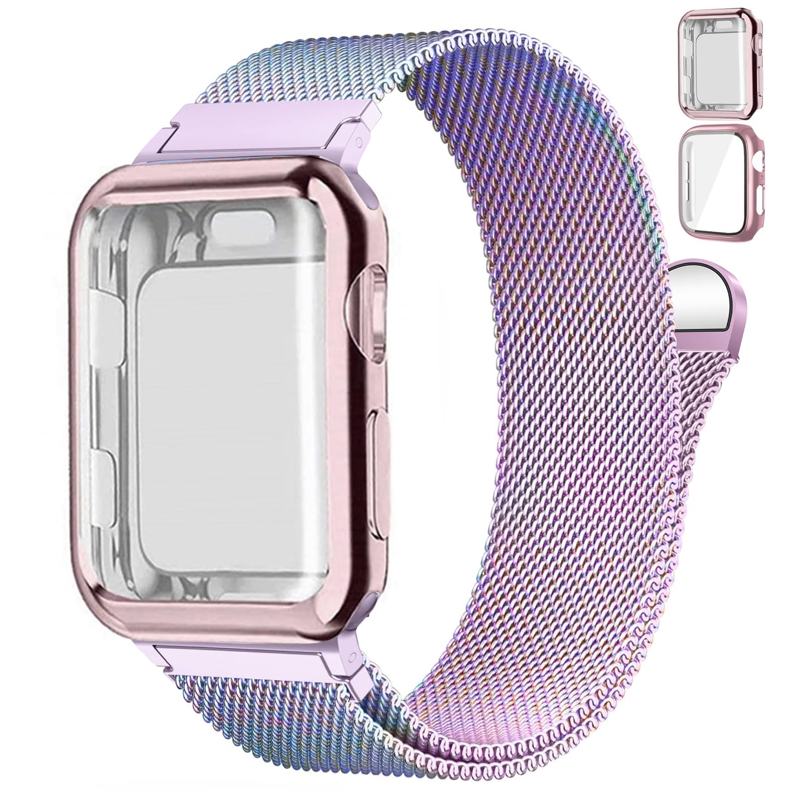 Magnetic Band and Case for Apple Watch Band 40mm 41mm 38mm 44mm 45mm 46mm 42mm Women/Men,Stainless Steel Milanese Loop Bracelet Strap with Cover Combo iWatch series 11 10 9 8 7 6 5 4 SE Ultra/2 3 49mm
