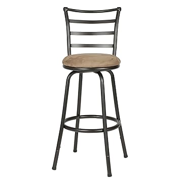 Roundhill Furniture Round Seat Bar Counter Height Adjustable Metal Bar Stool Metallic
