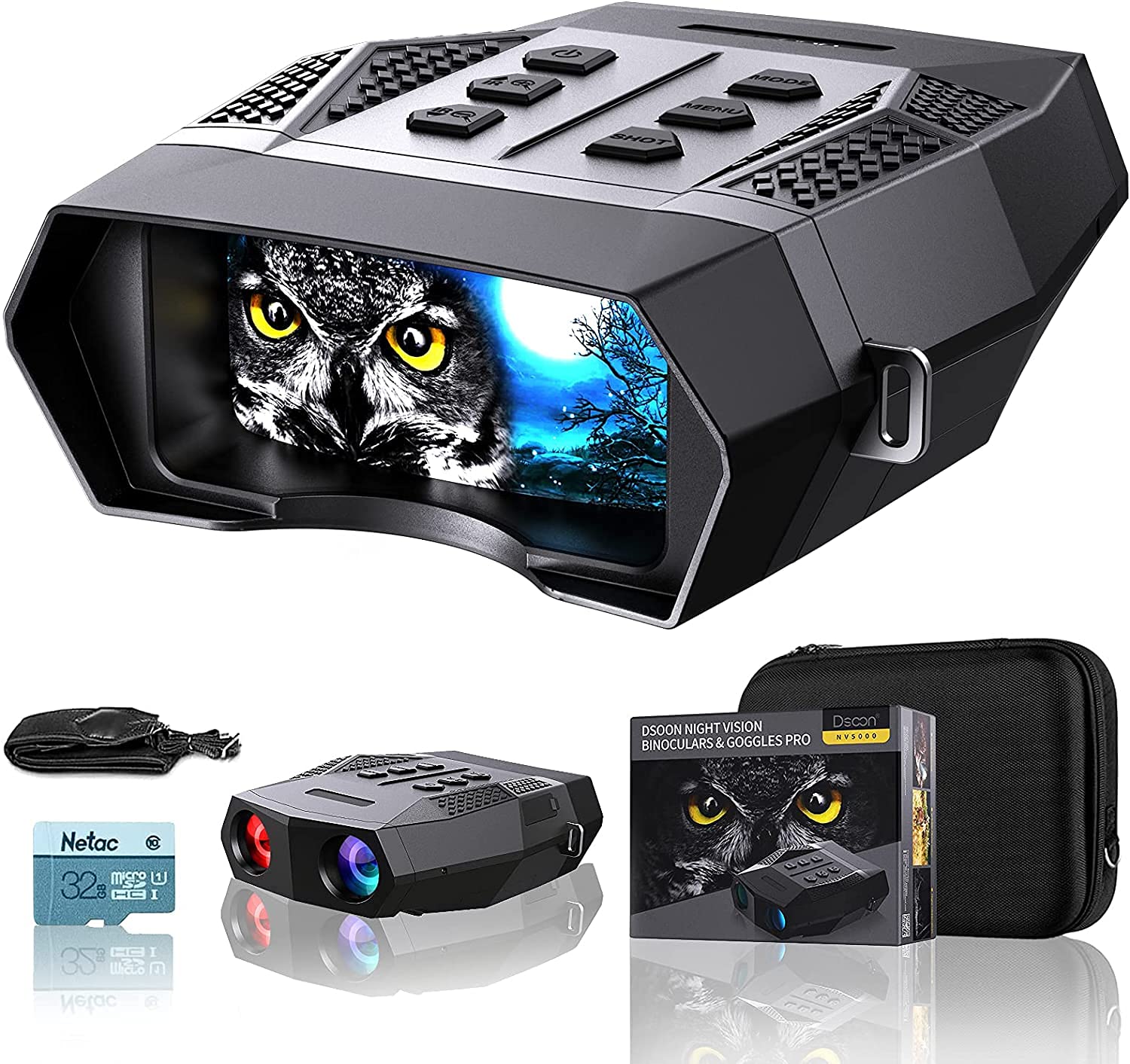 Dsoon Night Vision Binoculars for Hunting in 100% Darkness - Digital Infrared 2K HD Goggles for Viewing 350m-400m in Dark with 2.5" TFT Screen, Take Day Night 7-Level IR (with 32GB Card)