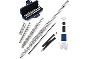 AKLOT Closed-Hole Concert C Flute: Flute Instrument with 16 Keys, Offset G, Smooth Nickel-Silver Keys, Air-Tight Pads, Include Stylish Case with Shoulder Strap, Cleaning Kit, Gloves (LUM-SN)