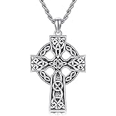AXOMY Celtic Cross Necklace for Men 925 Sterling Silver Viking Crucifix Pendant Necklace Vintage Celtic Knot Jewelry for Men Woman Religious Gift