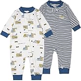 Teach Leanbh Baby 2-Pack 100% Cotton Romper Jumpsuits Two Way Zipper Long Sleeve Footless Sleep and Play