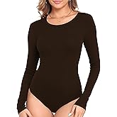 Roselux Womens Long Sleeve Stretch Crewneck Ribbed Knit Bodysuits T Shirt Body Suit Basic Tops