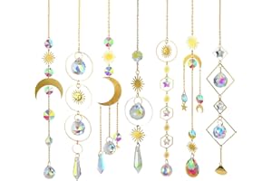 Crystals Suncatcher, 7Pieces Colorful Hanging Sun Catcher with Chain Prism Pendant Ornament Crystal Balls for Indoor Window H