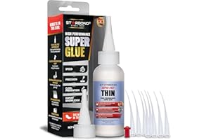 Starbond Super Fast Thin CA Glue – Super Glue Pro Kit with Precision Microtips Anti-Clog Cap & Extra Nozzles – Premium Cyanoacrylate Adhesive for Cracks, Joints, Woodturning, Hobby & Repairs, 2 oz