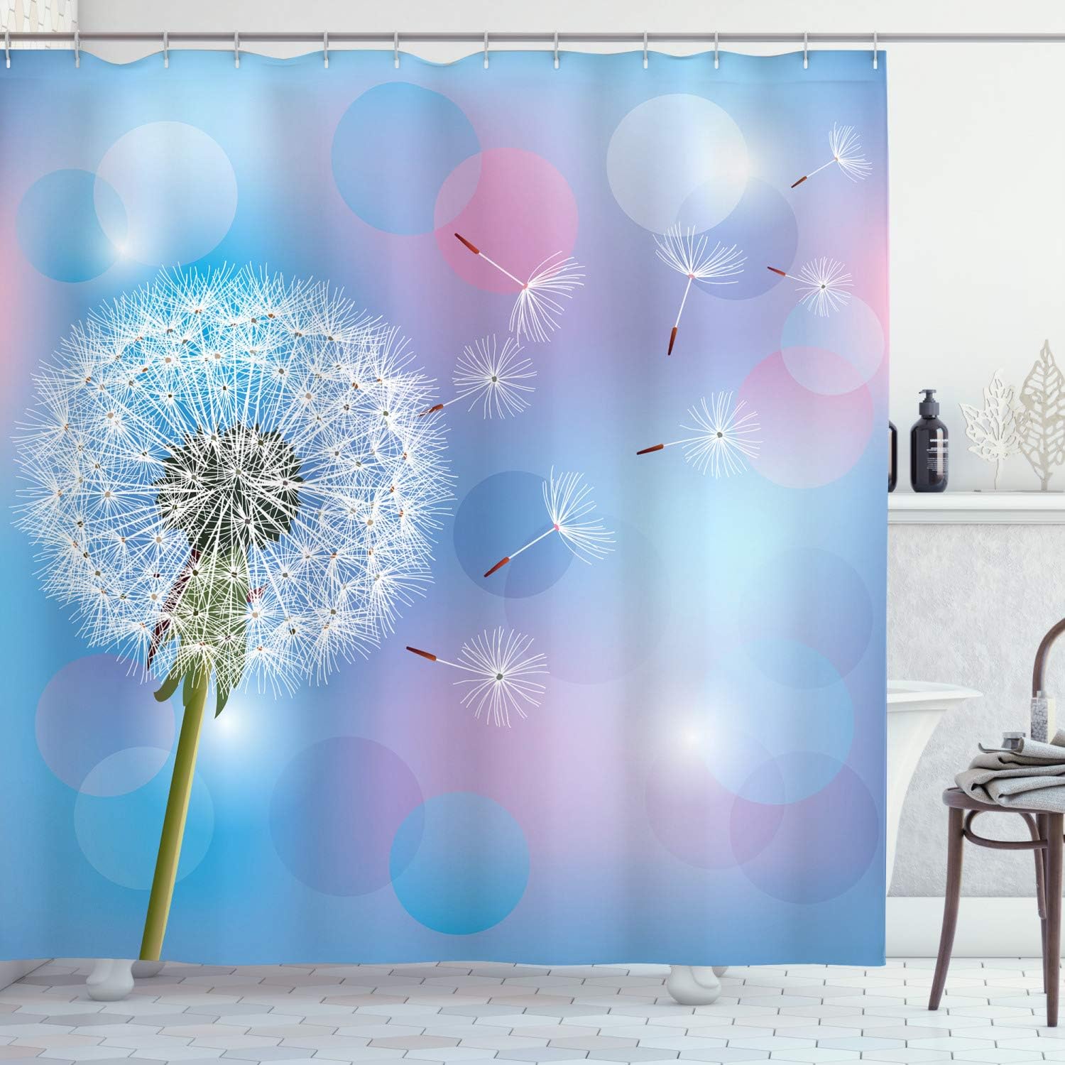 Amazon Com Ambesonne Dandelion Shower Curtain Bokeh Background Flower With Wind Blowing Gardening Plants Cloth Fabric Bathroom Decor Set With Hooks 70 Long Sky Blue Home Kitchen