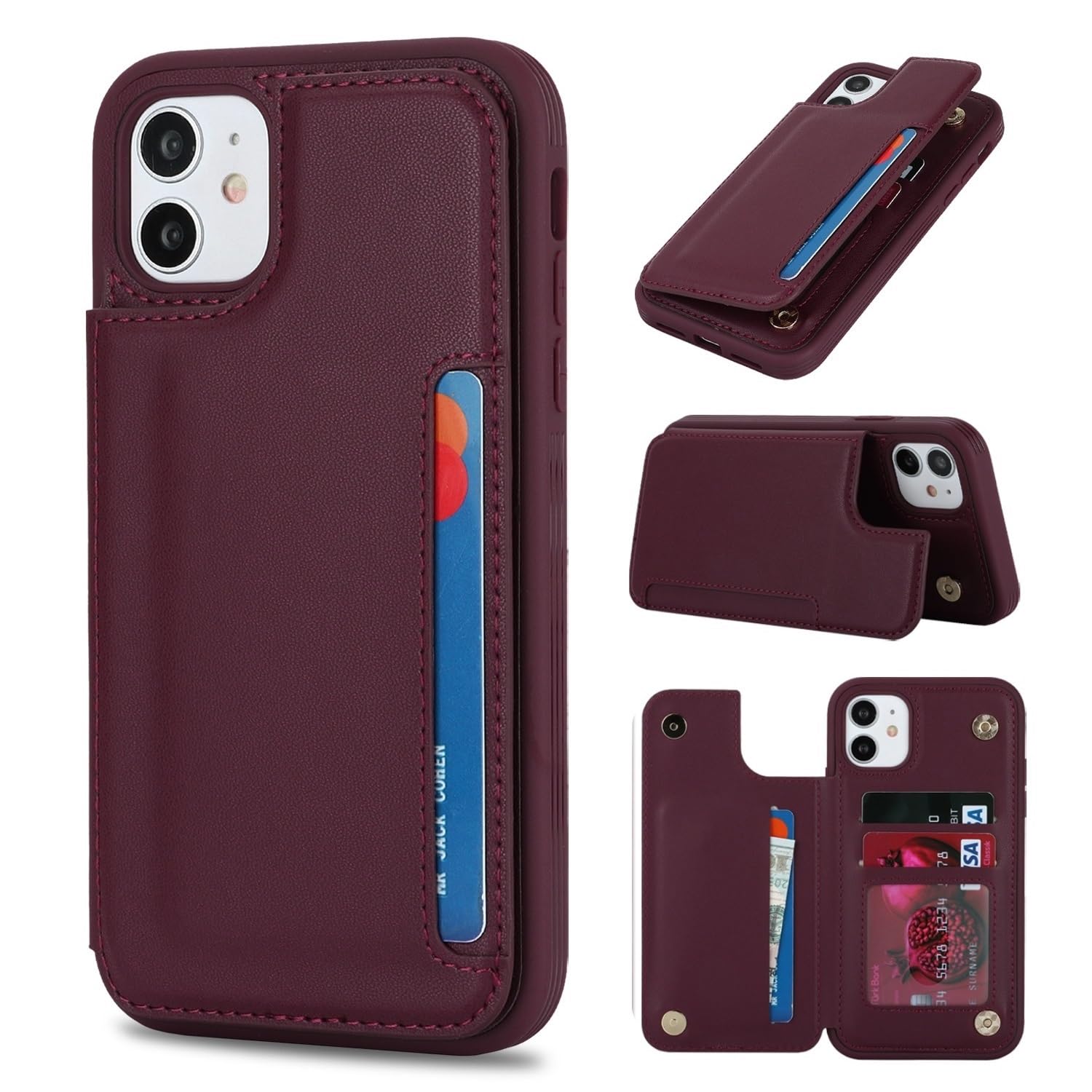 iCoverCase Compatible with iPhone 11 Case with Card Holder, Wallet Phone Case for Women Men RFID Blocking PU Leather Protective Case 6.1 Inch (Wine Red)