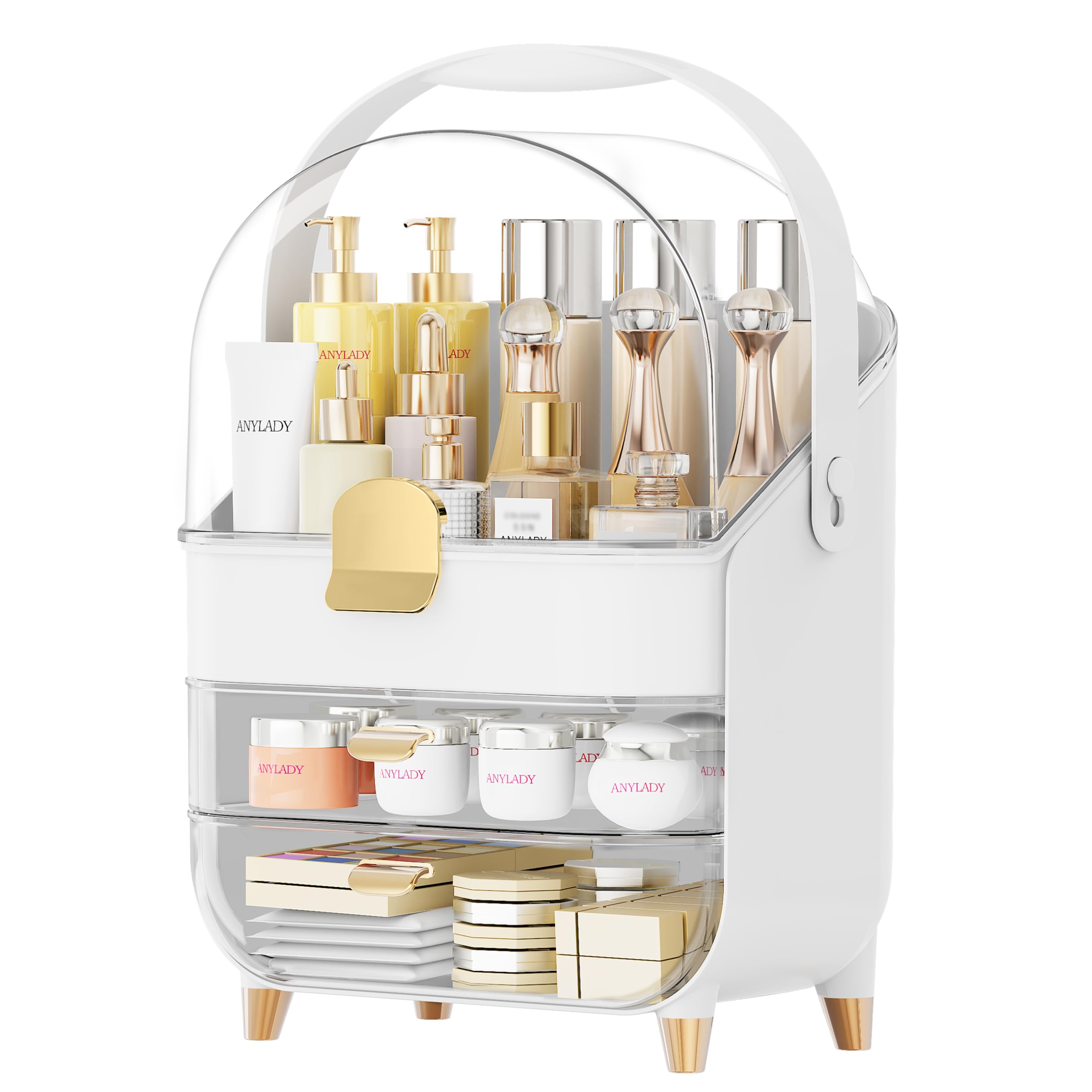 Makeup Organizer Countertop, Skincare Holder Bathroom Counter Organizer, Storage Box Cosmetic Display Cases, Teen Girl Gifts Make up Organizers for Vanity, Dresser (Rose Gold)