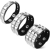 Ajcotahm 3 Pcs Punk Rock Studded Bracelet, PU Leather Goth Cuff Bracelet 80s Emo Spiked Jewelry Costumes Accessories for Women Men Halloween Party