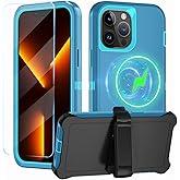 CONWOE Magnetic for iPhone 13 Pro Case,with Belt Clip,[Compatible with Magsafe] W/Tempered Glass Screen Protector,Anti-Drop,Shockproof,Heavy Duty Protection (Lake Blue)