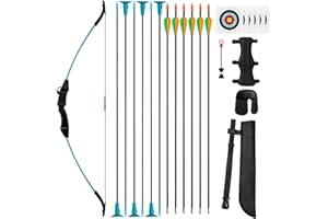 SERfawnCH 15lbs Recurve Bow and Arrow Set for Beginners, Left & Right Handed Youth Archery Kit with 12 Arrows & 6 Targets, Ou