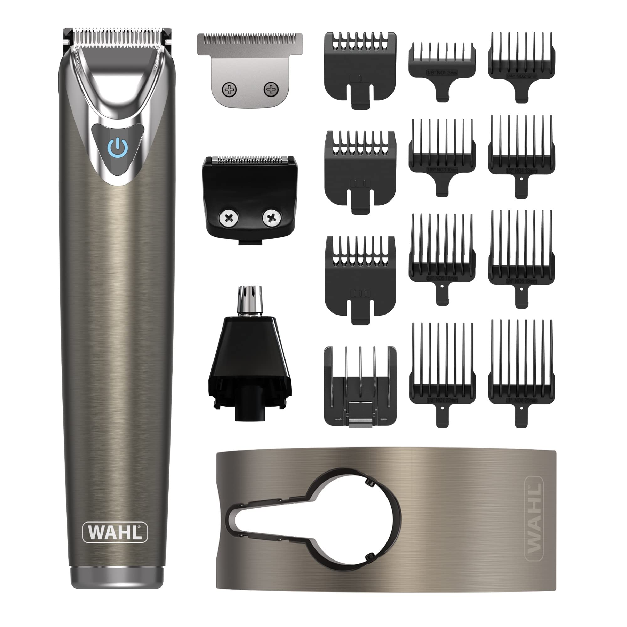 Wahl Stainless Steel 9 in 1 Multigroomer, Beard and Stubble Trimmer for Men, Home Hair Cutting, Nose Ear Trimmers, Male Grooming Set, Washable Heads, Cordless