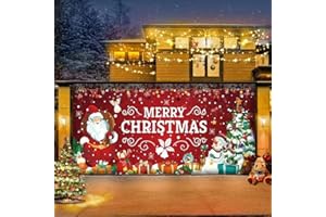 YIZUPTC 7 x 16 ft Christmas Garage Door Banner Decorations Ultra Large Christmas Holiday Garage Door Banner Cover Murals, Indoor and Outdoor Santa Winter Snowman Banner Garage Door Decoration