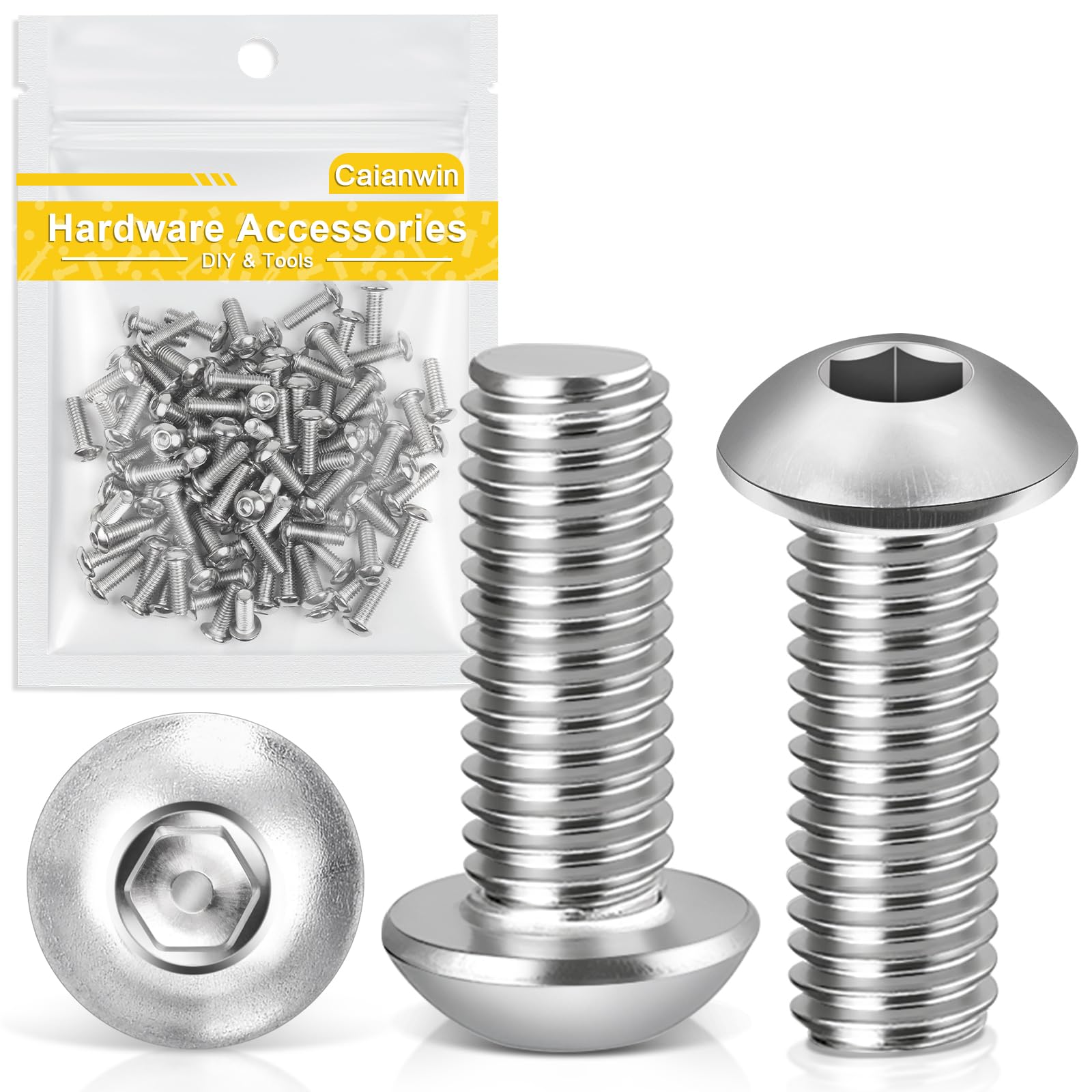 Caianwin M4 x 12mm Bolts 100Pcs Hex Socket Button Head Bolts 304 Stainless Steel Pan Head Machine Screws for Home Office Industrial Electronic
