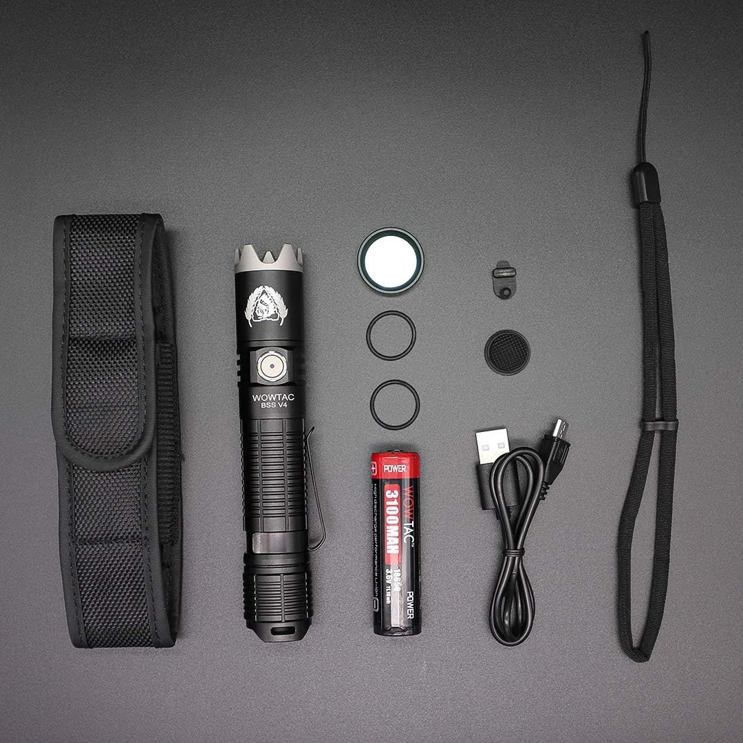 WOWTAC BSS V4 Tactical LED Flashlight, strike bezel, Super Bright 1785 Lumens Rechargeable EDC Flashlight, Waterproof IPX8 Portable Outdoor Handheld Light for Camping Hiking Emergency Self-protect- CW - - 