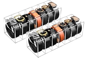 HOEMEM 2 Pack Belt Organizer, 7 Compartments Acrylic Belt Storage Holder Clear Storage Display Case for Closet Drawer Tie Wat