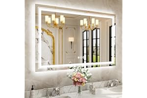 WTTY LED Bathroom Mirror 55"x36" with Back and Front Light,Modern LED Mirror for Bathroom,Stepless Dimmable Lighted Bathroom Vanity Mirror with Anti-Fog,Memory Function,Shatter-Proof