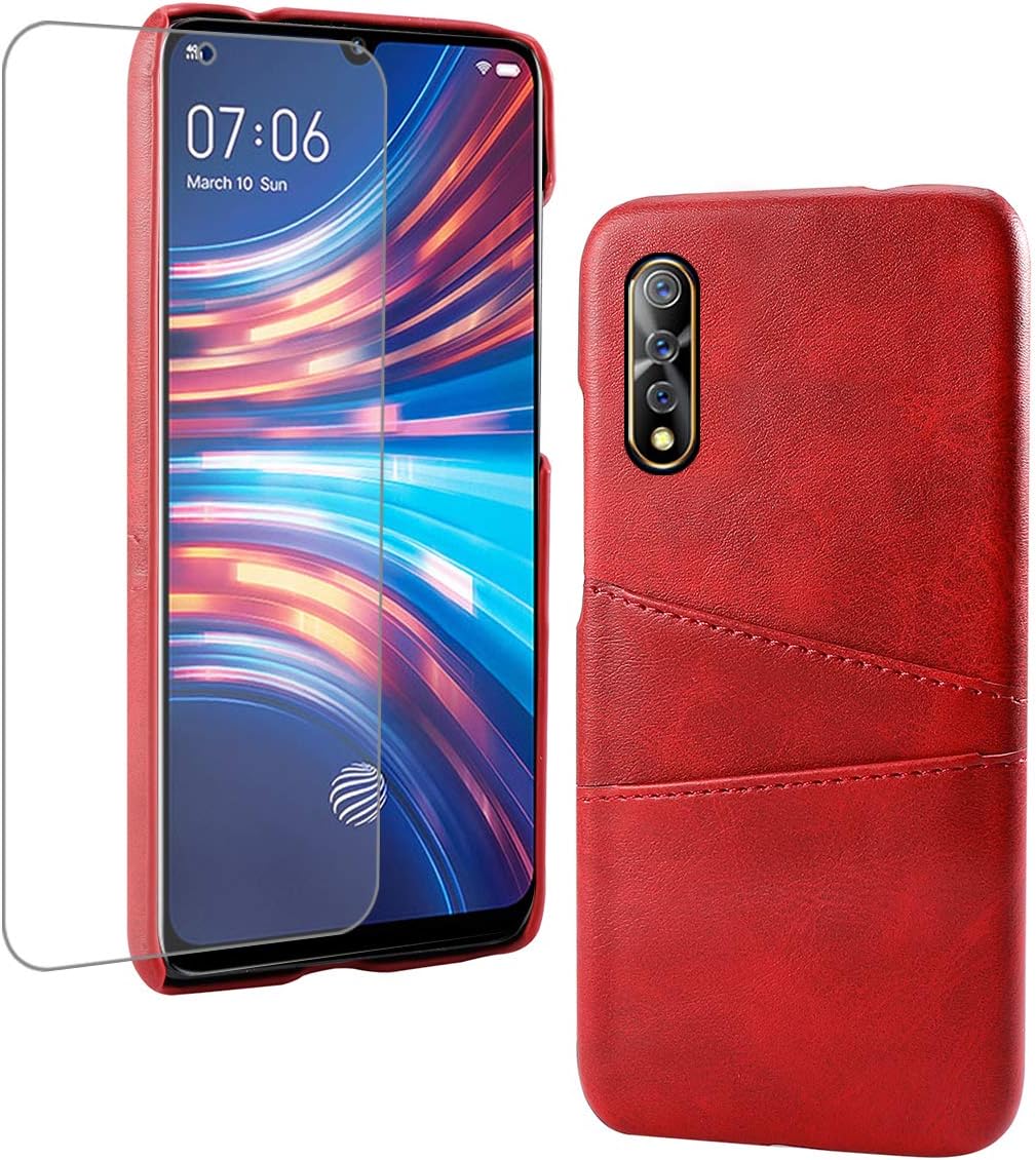 Compatible With Vivo S1 Case, PU Leather Hard PC Backcover with Wallet Card Slot Holder Slim Full Protective Shockproof Anti Scratch Case Shell Red 1