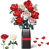 Flowers Bouquet Building Set, Roses Building Set with Vase, Home Office Creative Decoration, Valentine Day, Birthday, Christm