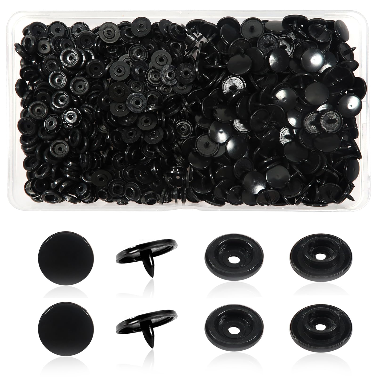 TOAOB 150 Sets T5 12 mm Black Plastic Press Studs for Sewing Accessories Clothing DIY Craft Scrapbook