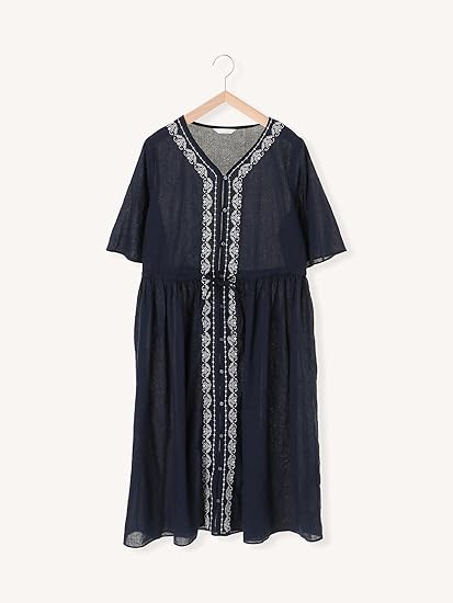 Amazon エヘカソポ Ehka Sopo 幾何学柄刺繍前開きワンピース ネイビー M ワンピース チュニック 通販