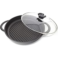 Jean Patrique The Whatever Pan - Cast Aluminium Griddle Pan with Glass Lid | 10.6" Diameter, Induction Compatible, Non…