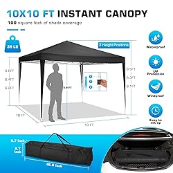 TOOLUCK 10x10 Pop Up Canopy Tent with 3 Sidewalls