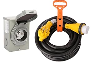PEAKTOW 50Amp 15 Feet Generator Cord and Power Inlet Box Combo Kit, with Locking Connector and Cord Organizer, NEMA SS 2-50R/