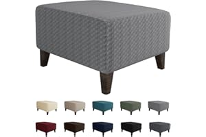 MAXIJIN Jacquard Ottoman Cover Slipcovers Folding Storage Stool Furniture Protector Cover Soft Thick Rectangle Foot Rest Slipcover with Elastic Bottom (Ottoman Small, Light Gray)