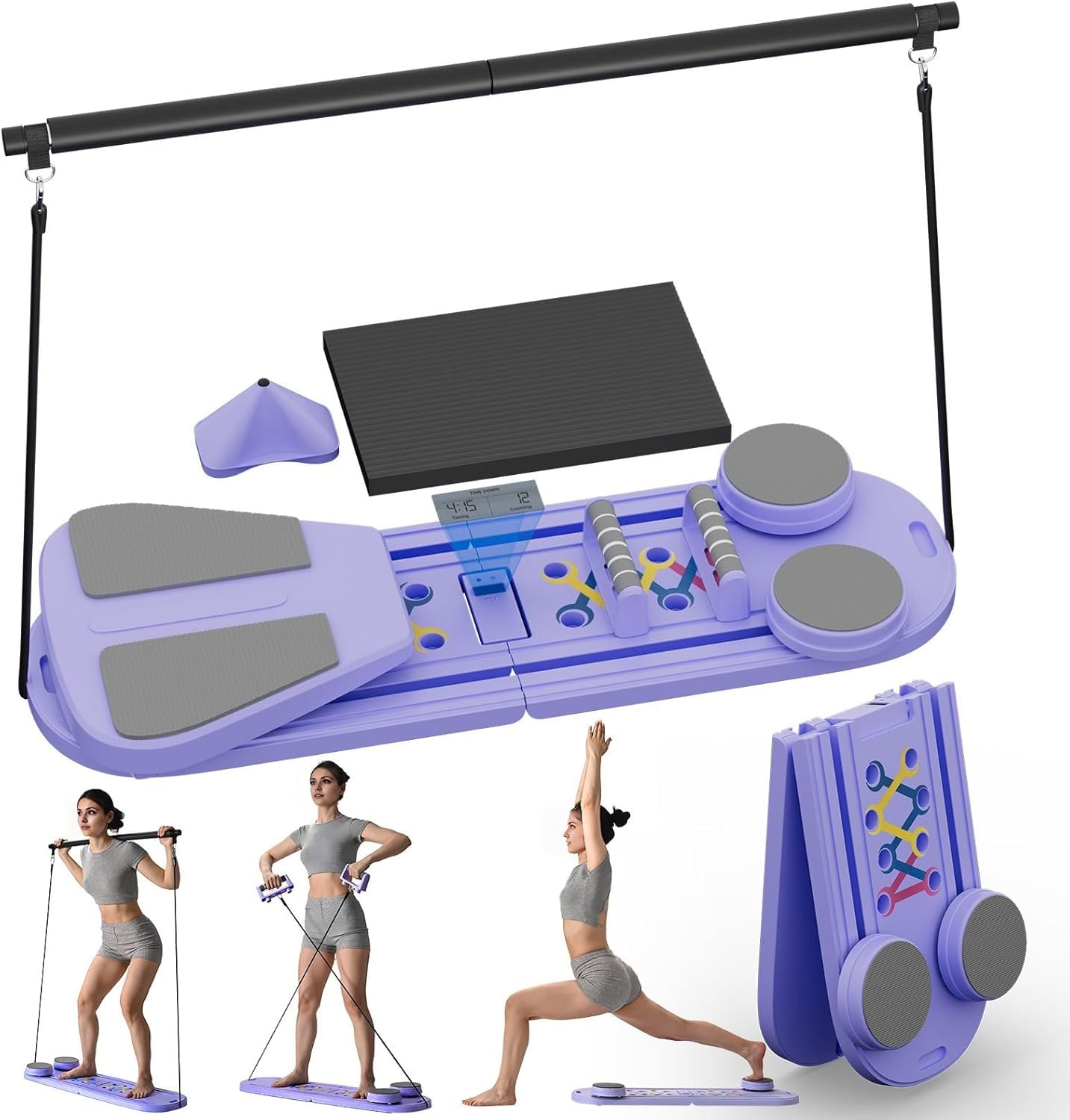 Photo 1 of Pilates Reformer Sets Pilates Board 6in1 Multifunctional Abdominal core Trainer Workout Equipment,Exercise Board Foldable Ab Board Trainer Pilates Exercise Machine (Purple)