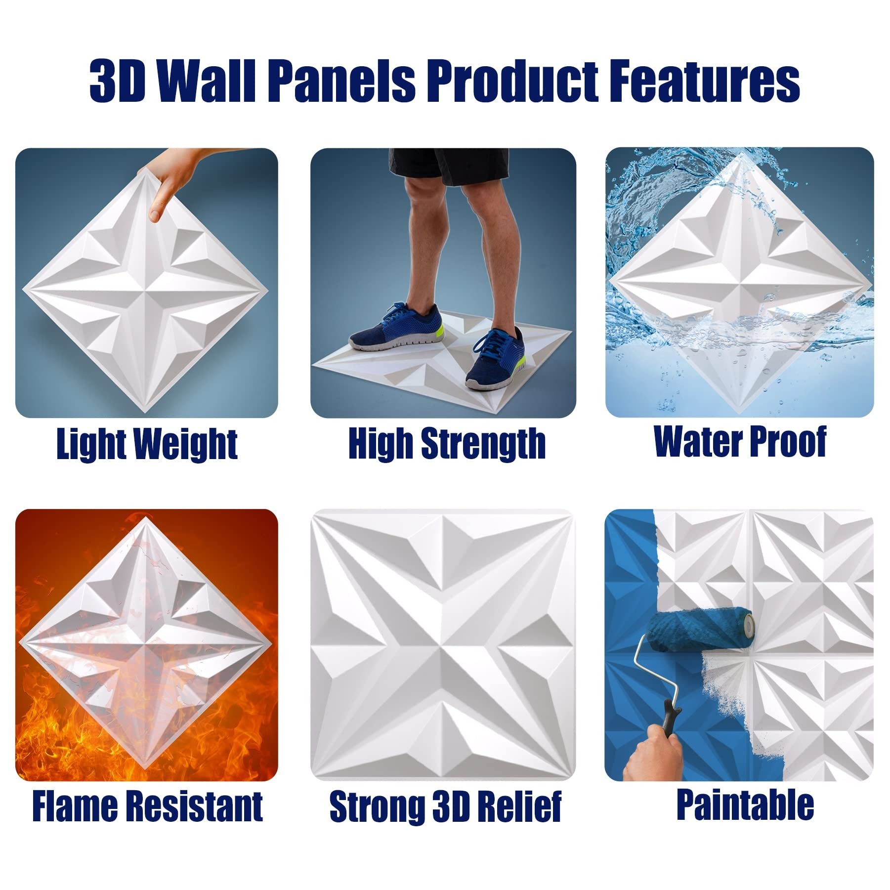Wall Panels Peel And Stick MIX3D Decorative , PVC Star Textured Wall ...