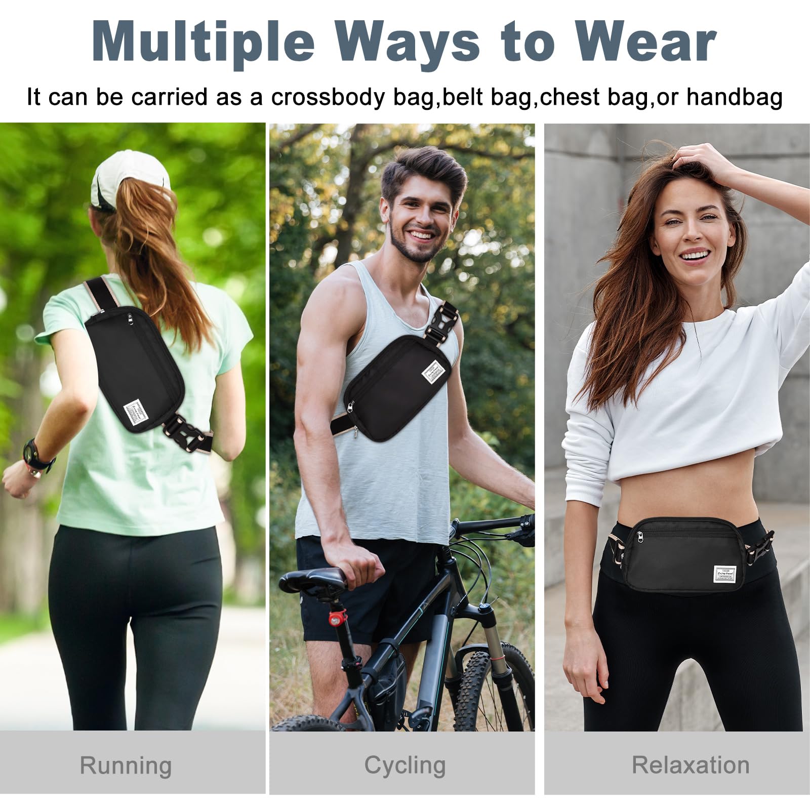 DMLuna Small Crossbody Bags for Women Trendy, Lightweight Fanny Pack for Women & Men, Mini Belt Bag, Waist Bag with Adjustable Strap for Running Workout Traveling, Black