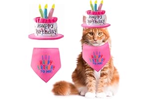 Ushang Pet Happy Birthday Hat with Colorful Candles & Bandana Scarfs Set for Small Animals, Cat Birthday Party Decorations