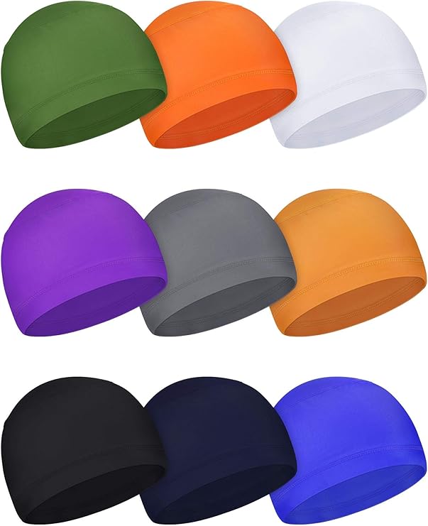 9 Pieces Sweat Wicking Cap Running Hats Skull Cap Helmet Liner for Men