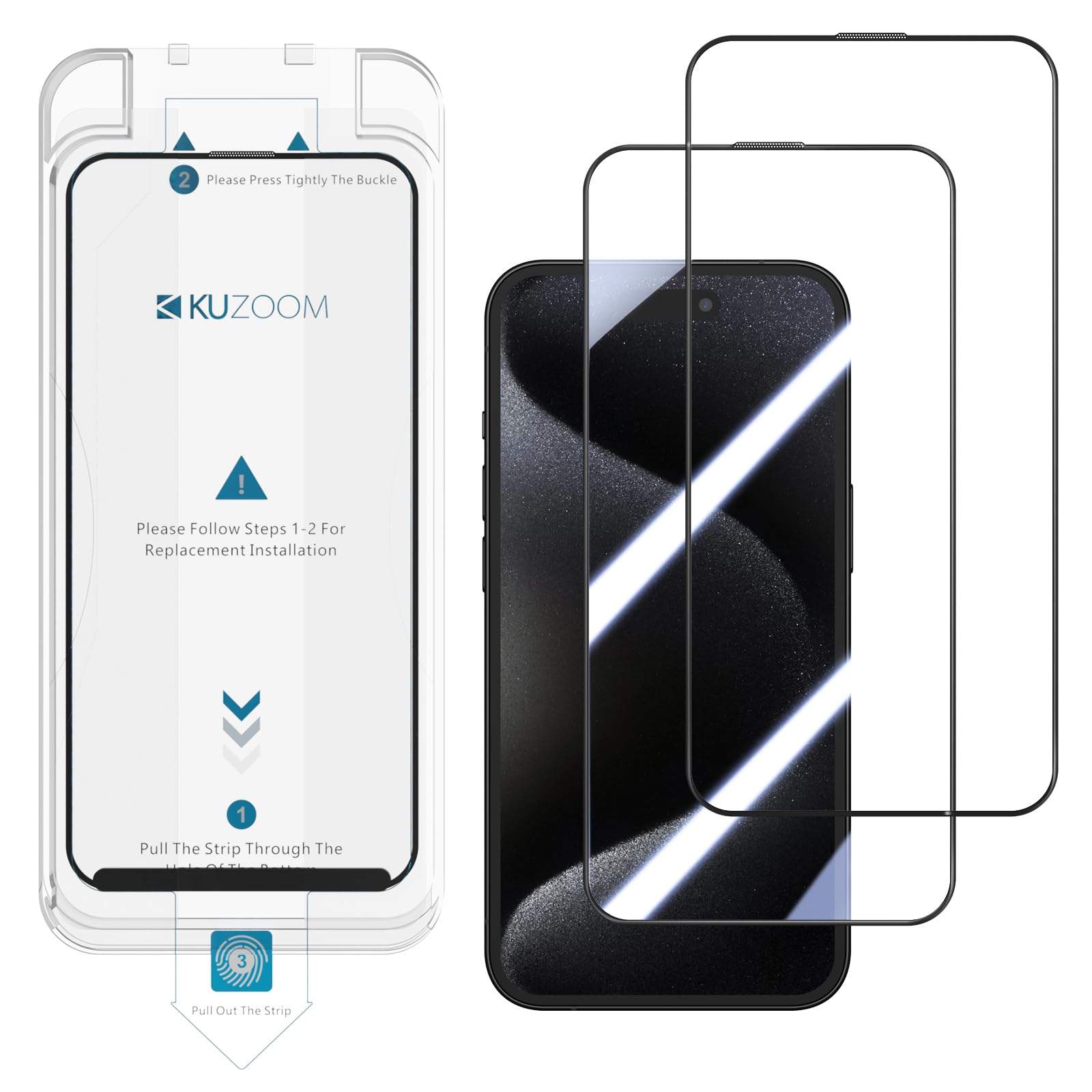 Photo 1 of KUZOOM 2 Pack 9H Hardness Shatterproof Tempered Glass Screen Protector Install kit for iPhone 13 14 15/13 Pro 14 Pro 15 Pro/14 Plus 15 Plus/13 Pro Max 14 Pro Max 15 Pro Max (HD Clear, 15 Pro Max)