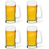 TUSAPAM Heavy Beer Mugs Set, 19oz Glass Mugs With Handle, Beer Glasses For Freezer, 570ml Beer Drinking Glasses, Traditional Stein For Bar, Beverages, Coffee, Teas, Set of 4