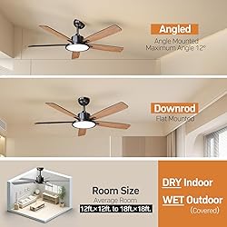TALOYA 52 Inch Black Ceiling Fans with Lights Led